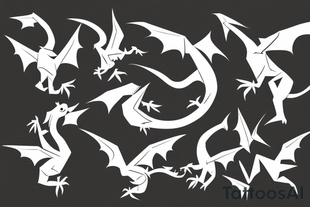 Simple cute flying paper dragon origami tattoo idea