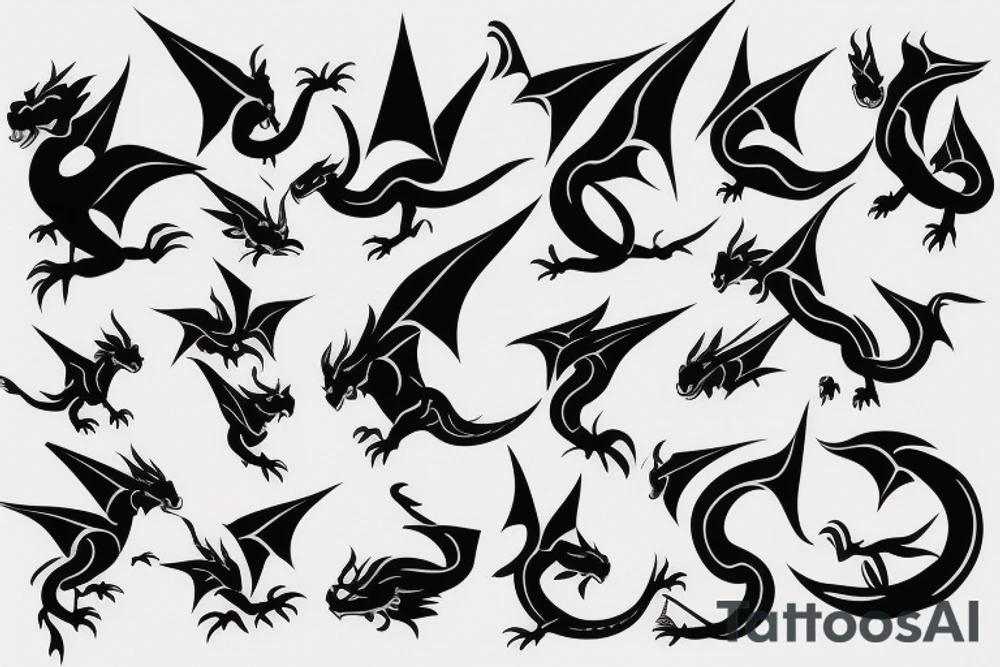 Simple cute flying paper dragon origami tattoo idea