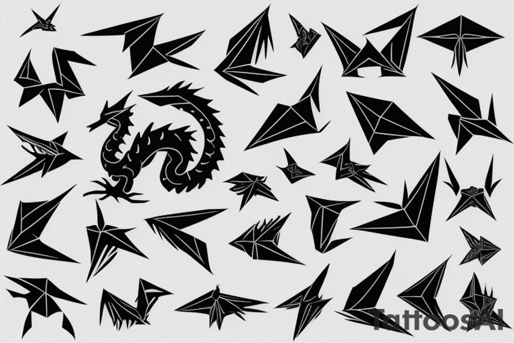 Simple cute flying paper dragon origami tattoo idea