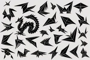 Simple cute flying paper dragon origami tattoo idea