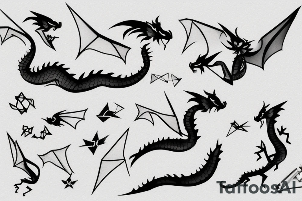 Simple cute flying paper dragon origami tattoo idea