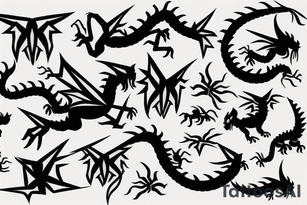 Simple cute flying paper dragon origami tattoo idea