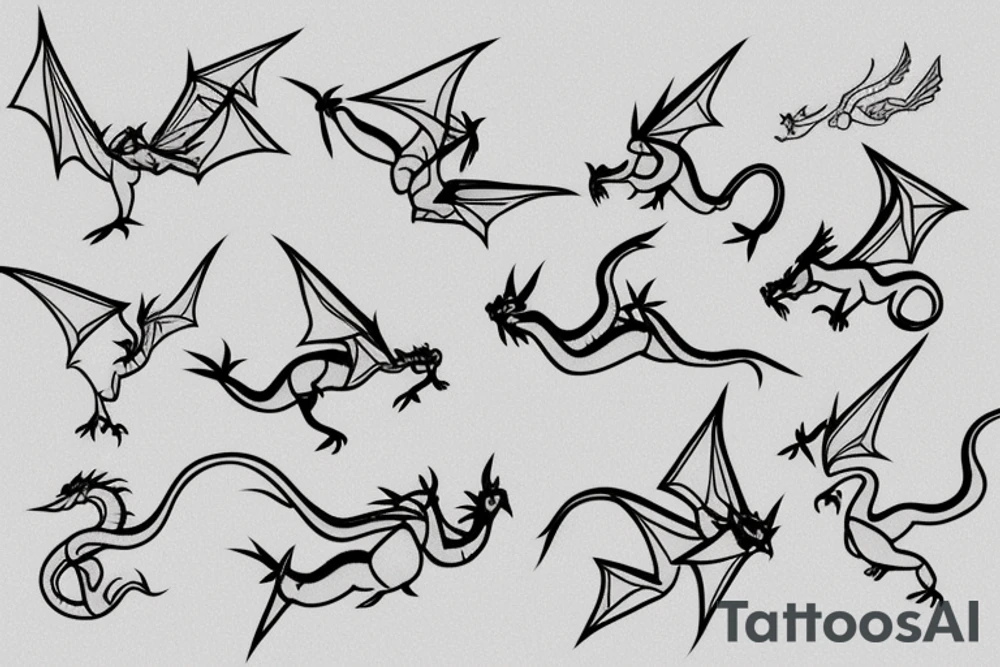 Simple cute flying paper dragon origami tattoo idea
