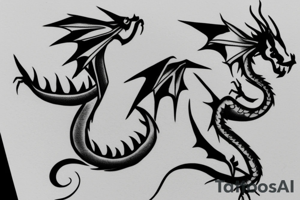 Simple cute flying paper dragon origami tattoo idea