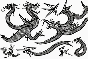 Simple cute flying paper dragon origami tattoo idea