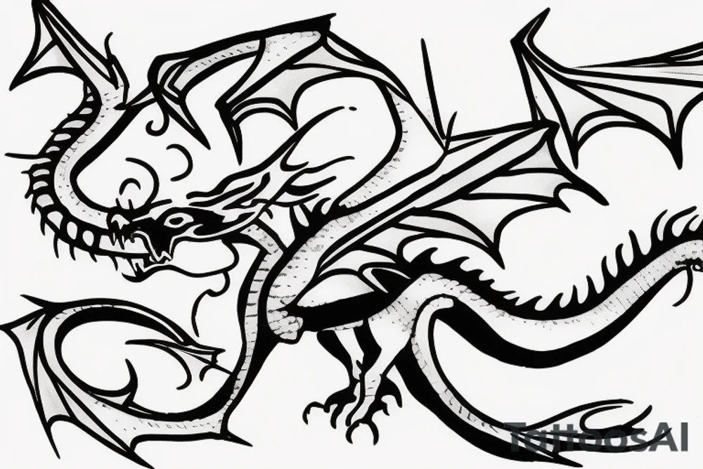 Simple cute flying paper dragon origami tattoo idea