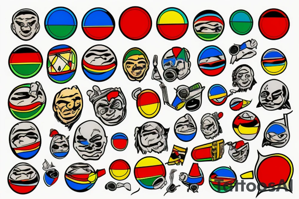 fat man nuclear bomb blue red yellow green white tattoo idea