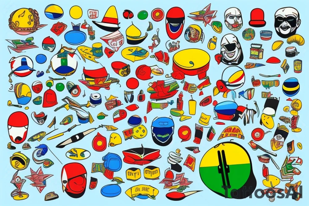 fat man nuclear bomb blue red yellow green white tattoo idea