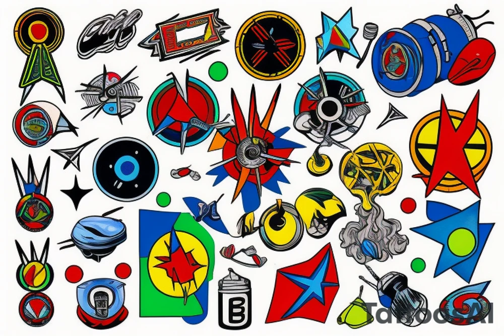 nuclear bomb blue red yellow green white tattoo idea
