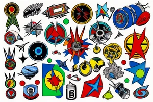 nuclear bomb blue red yellow green white tattoo idea