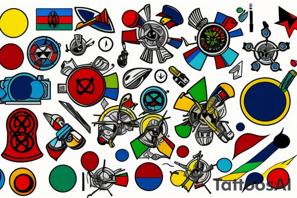 nuclear bomb blue red yellow green white tattoo idea