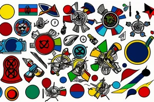 nuclear bomb blue red yellow green white tattoo idea