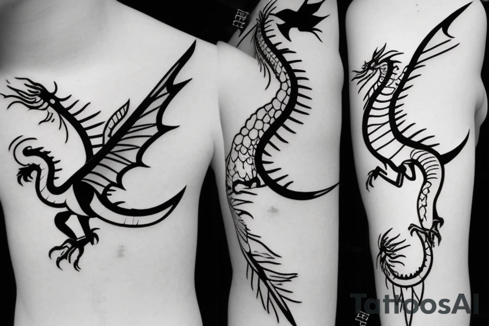 Simple cute flying paper dragon origami tattoo idea