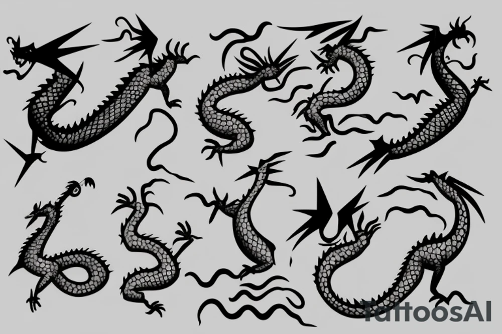Simple cute flying paper dragon origami tattoo idea