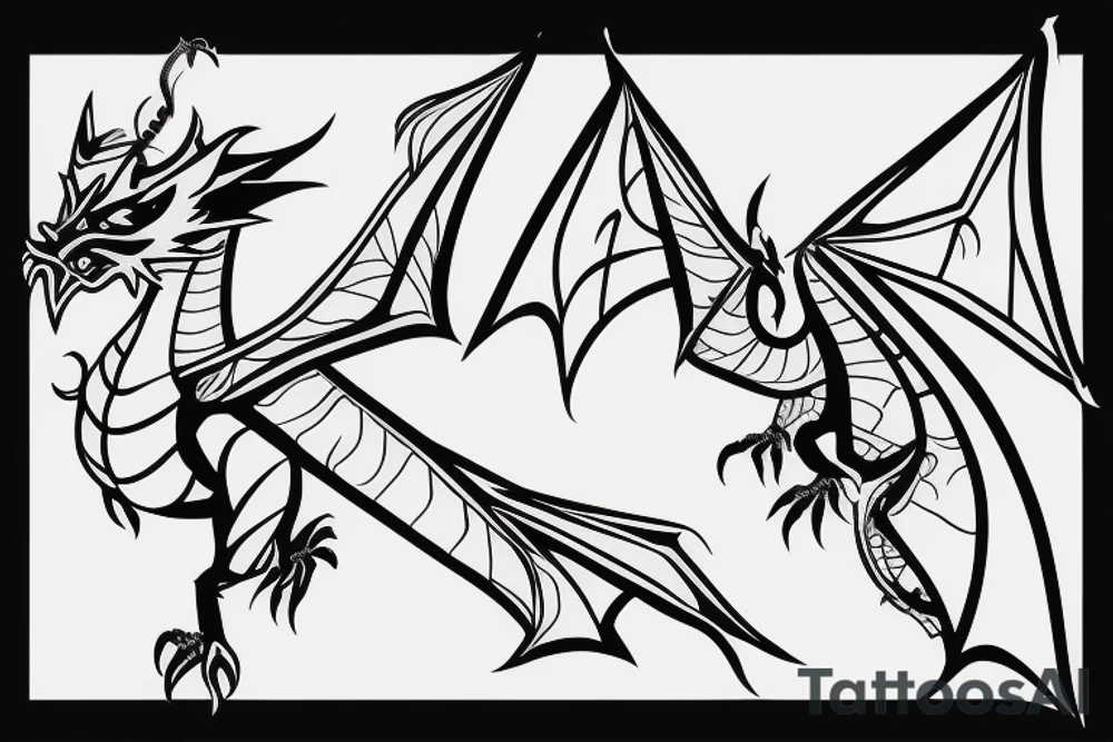 Simple cute flying paper dragon origami tattoo idea