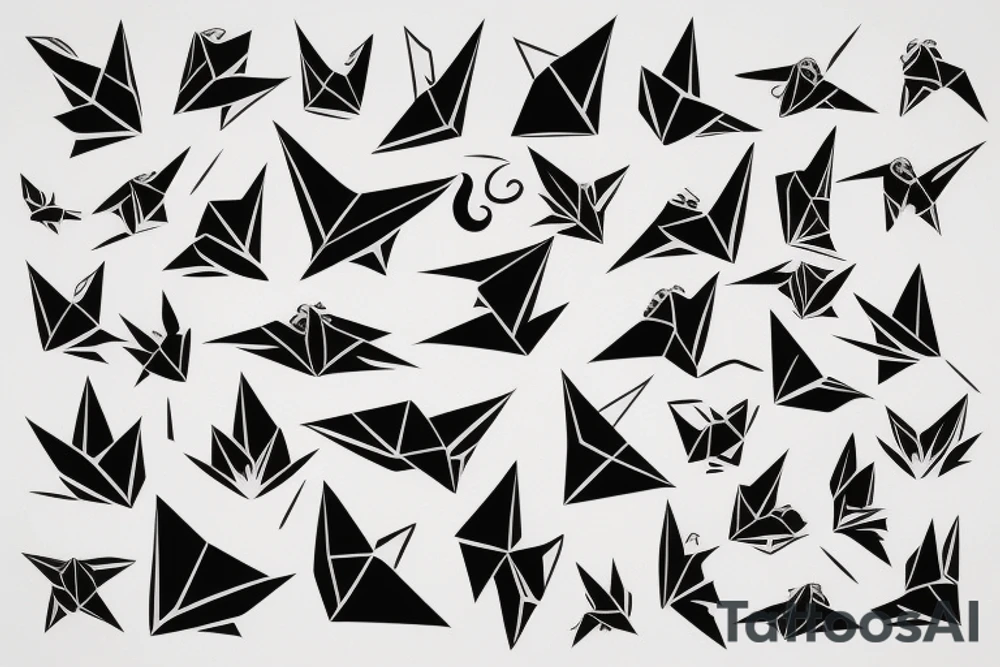 Simple cute flying paper dragon origami tattoo idea