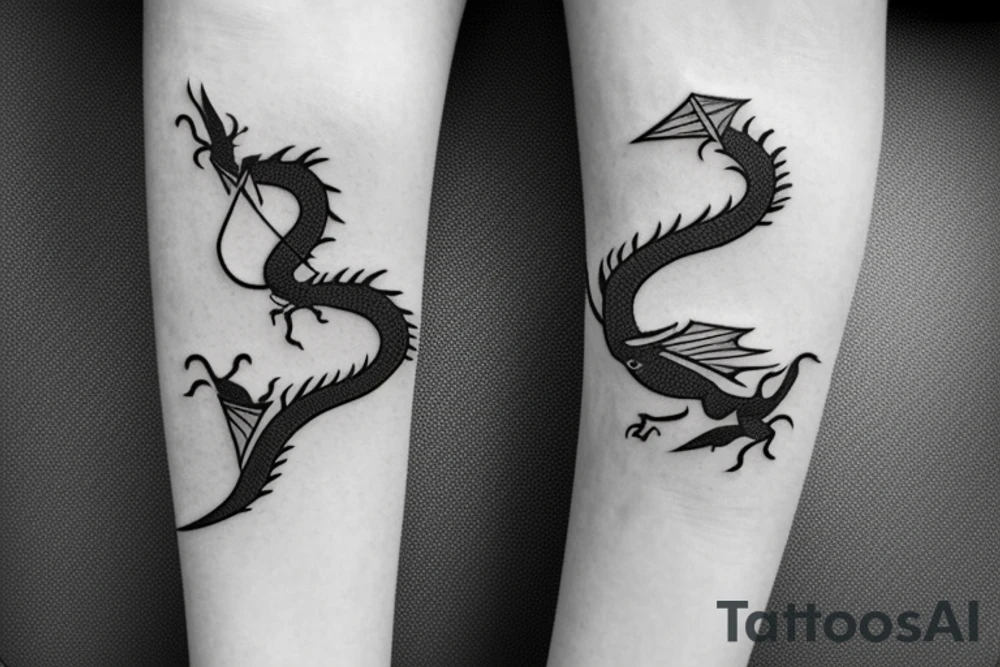 Simple cute flying paper dragon origami tattoo idea