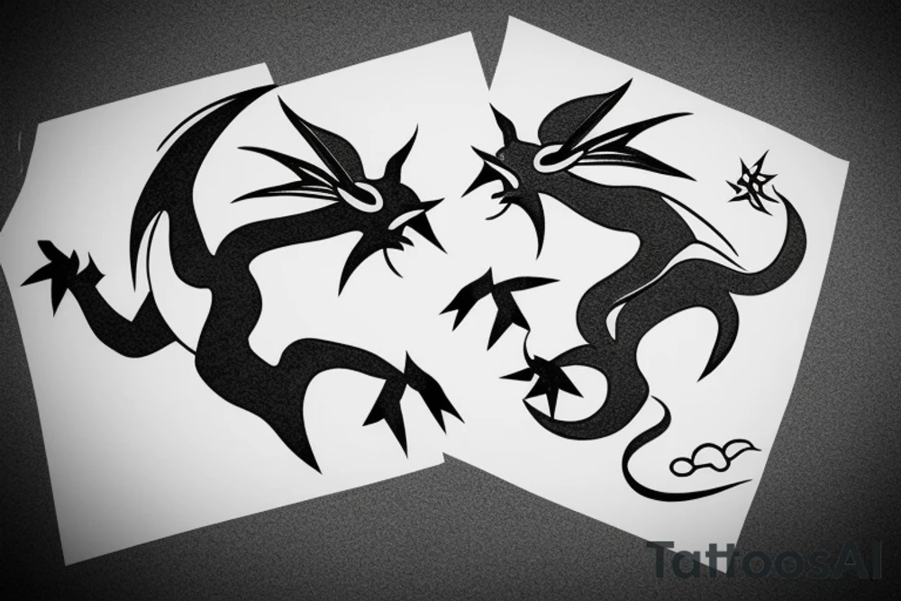 Simple cute flying paper dragon origami tattoo idea