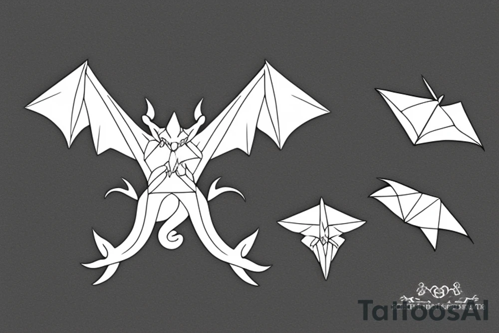 Simple cute flying paper dragon origami tattoo idea