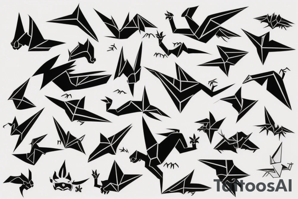 Simple cute flying paper dragon origami tattoo idea