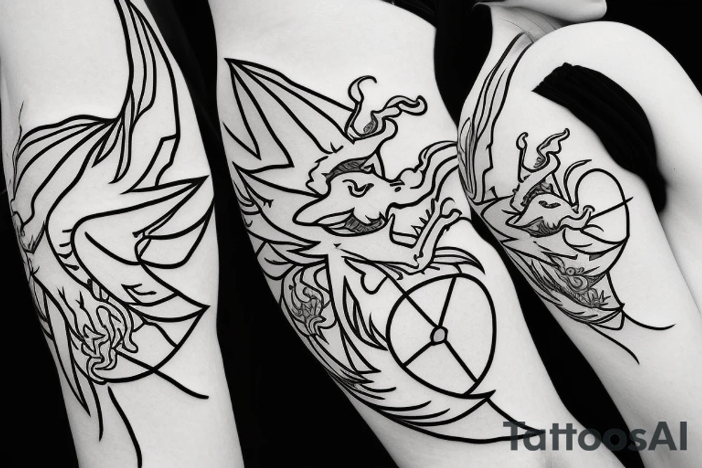 Simple cute flying paper dragon origami tattoo idea