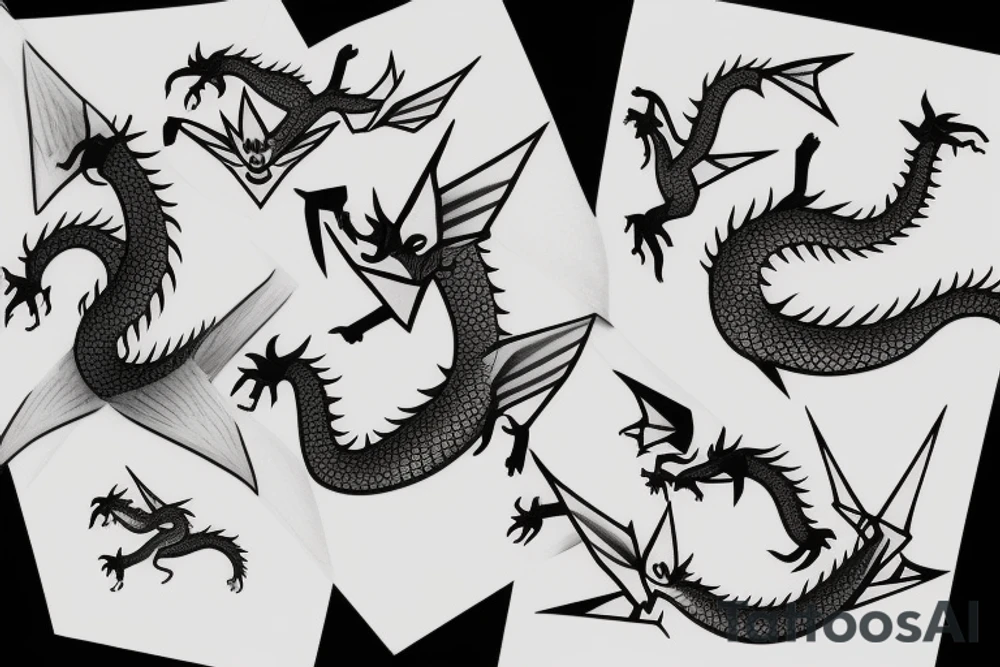 Simple cute flying paper dragon origami tattoo idea