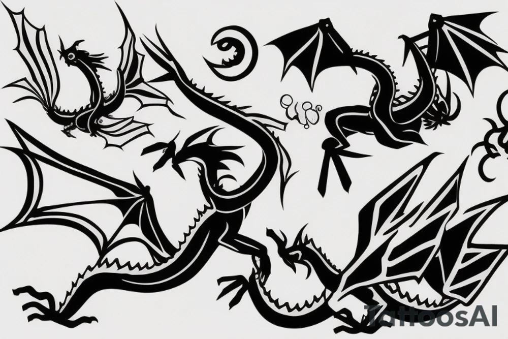 Simple cute flying paper dragon origami tattoo idea