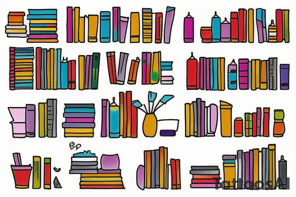 colorful bookshelf tattoo idea