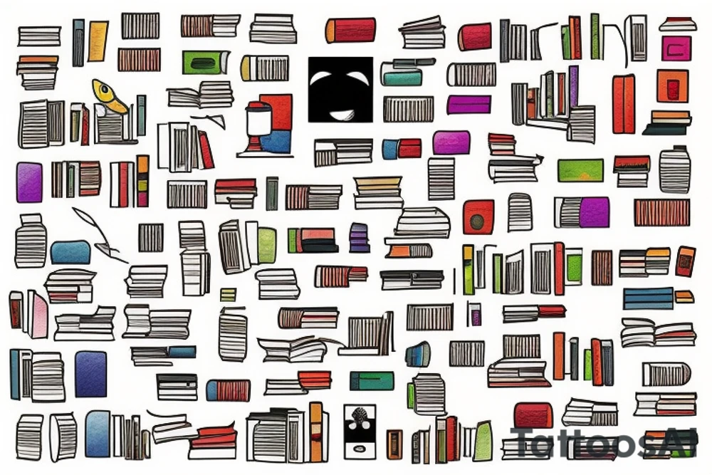 colorful bookshelf tattoo idea