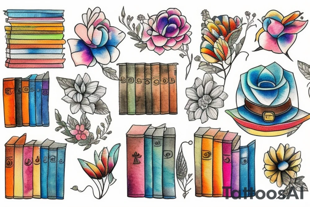 colorful bookshelf tattoo idea