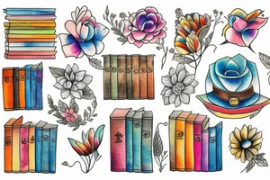 colorful bookshelf tattoo idea