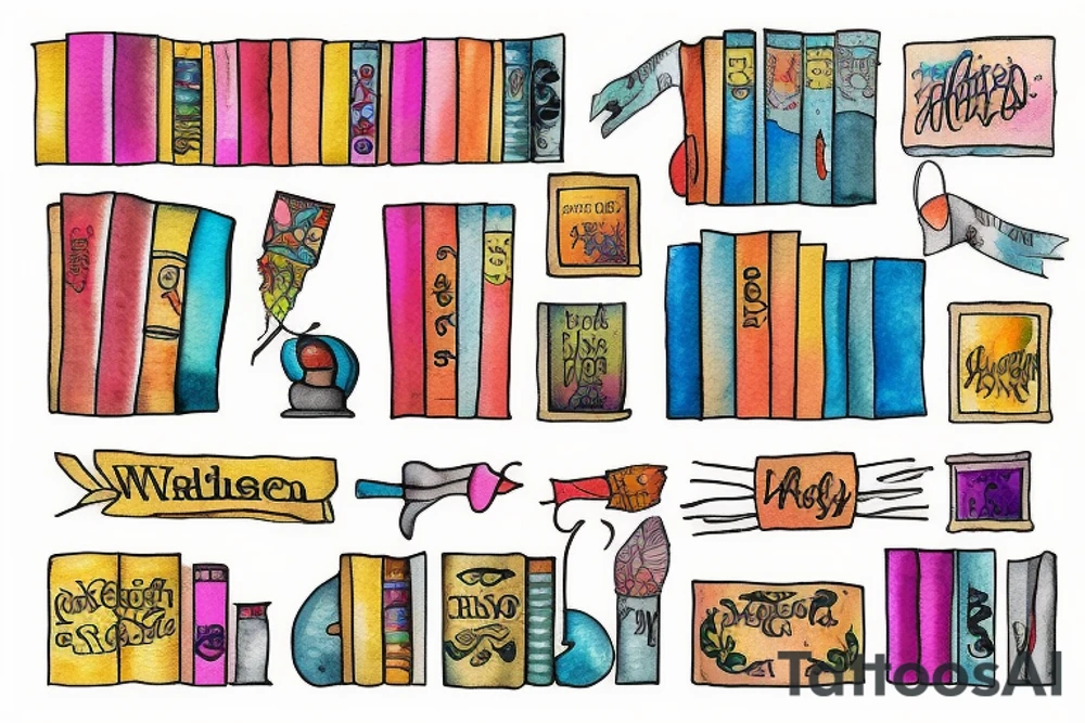 colorful bookshelf tattoo idea