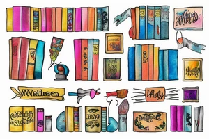 colorful bookshelf tattoo idea