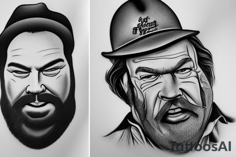 Bud Spencer, Portrait, realistic, wearing a hat tattoo idea