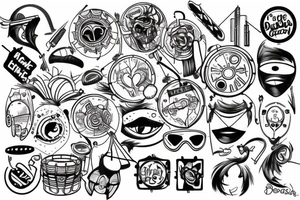 Make an positive drum and bass inspirerad tatoo, to cover up a sad and happy theater masks tatoo on my forearm tattoo idea