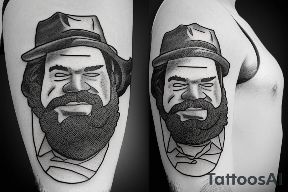 Bud Spencer, Portrait, realistic, wearing a hat tattoo idea