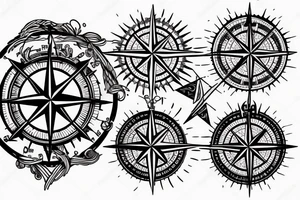 compass with travel objects included in the periphery tattoo idea