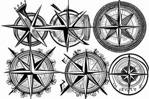 compass with travel objects included in the periphery tattoo idea