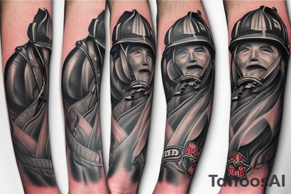 firefighter on bent knee tattoo idea