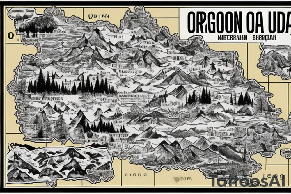 Oregon and Idaho connected as seen on a map. With a wildlife scene that stretches from the Oregon Coast to the Mountainous east Idaho. tattoo idea