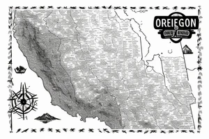 Outlines of only Oregon and Idaho connected as seen on a map. With a wildlife scene that stretches from the Oregon Coast to the Mountainous east Idaho. tattoo idea