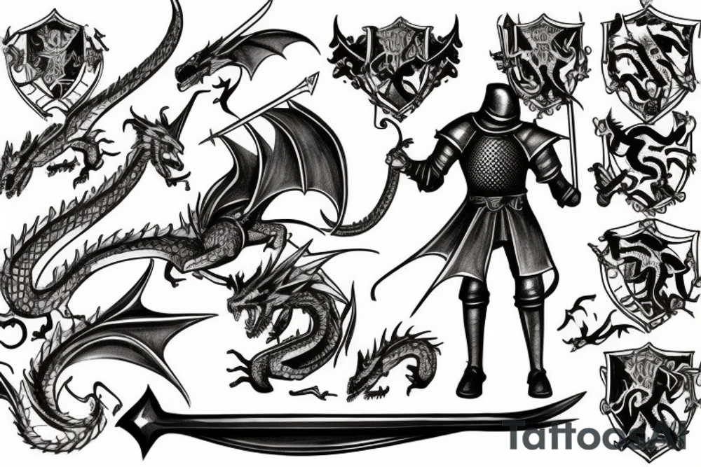 A medieval knight fighting a dragon tattoo idea