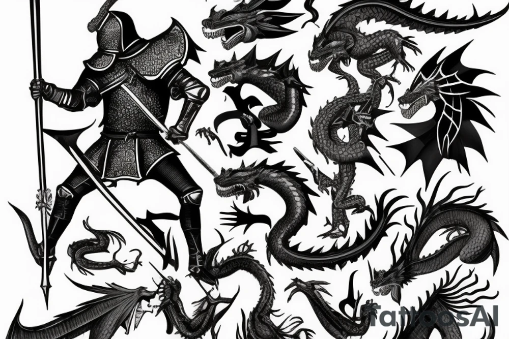 A medieval knight fighting a dragon tattoo idea