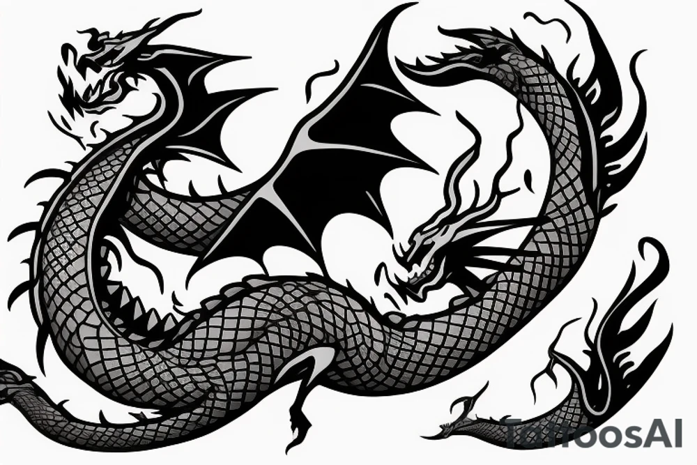 Dragon Breathing fire Upwards tattoo idea