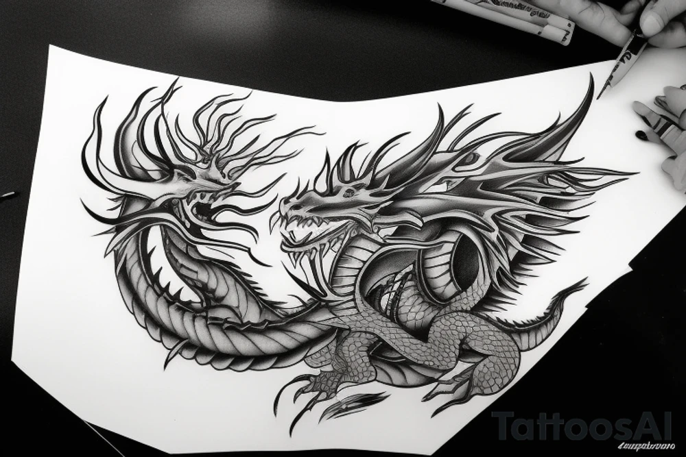 Dragon Breathing fire Upwards tattoo idea