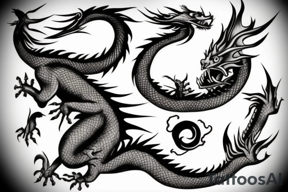Dragon Breathing fire Upwards tattoo idea