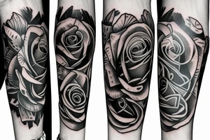 Roses Clock and Bull Sleeve tattoo idea
