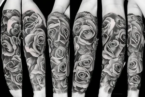 Roses Clock and Bull Sleeve tattoo idea