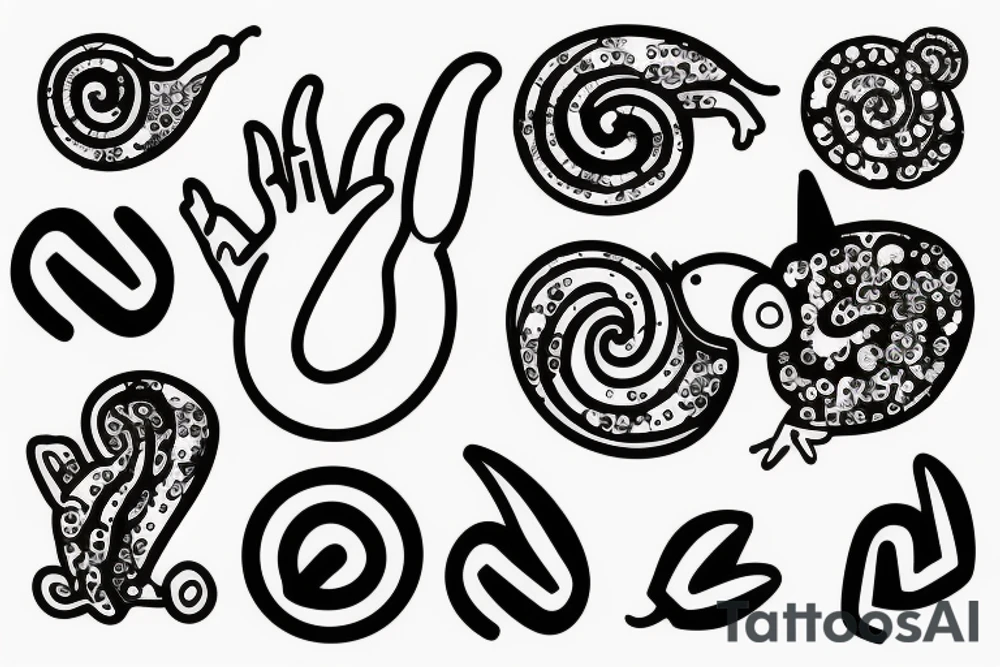 snail with two fingers making a peace sign as a head tattoo idea