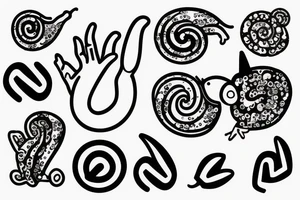snail with two fingers making a peace sign as a head tattoo idea